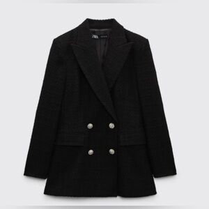 Zara Women's Black Double-Breasted Blazer